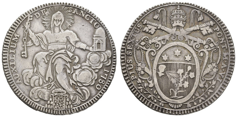 Europa und Übersee Kirchenstaat
 Scudo, 1780, Pius VI., Dav. 1471, kl. ss.