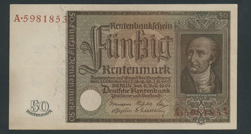 Banknoten Deutsche Reichsbanknoten 1874-1945
 III. Reich, Deutsche Rentenbank 5...