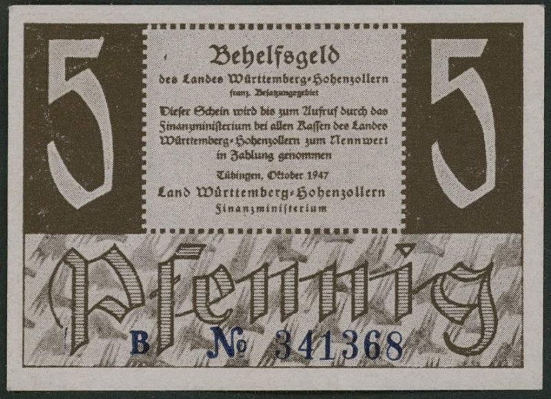 Banknoten Geldscheine selbständ./besetzter deutscher Gebiete
 FBZ, Würtemberg-H...