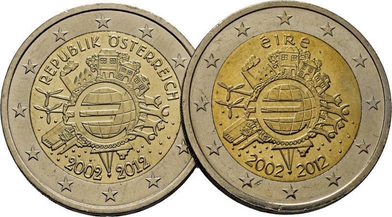 Diez años del Euro. AUSTRIA e IRLANDA. 2€. 2002-2012. K3205 y 71. Ínfimas marqui...