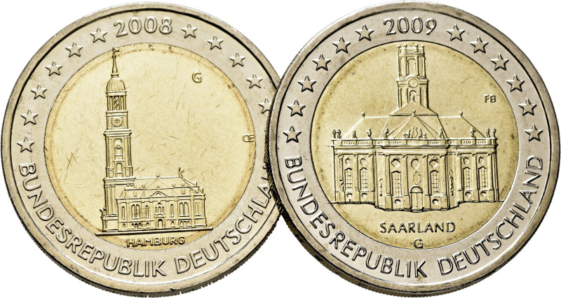 ALEMANIA. Hamburgo y Sarre. G= Karlsruhe. 2€. 2008 y 2009. K261 y 276. LX-G44 y ...