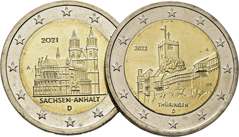 ALEMANIA. Sachsen-Anhalt y Thüringen. A= Berlín. 2€. 2021 y 2022. Ínfima rayita ...