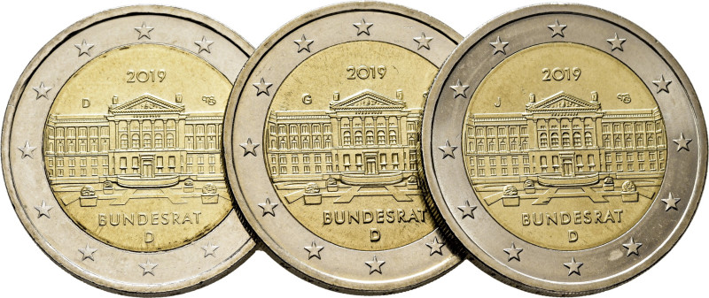 ALEMANIA. Bundesrat. 2019 D=Munich, G=Karlsruhe y J=Hamburgo. 2€. (1949-2019). S...