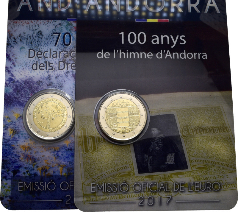 ANDORRA. Centenario del himno y 70 de las derechos humanos. 2€. 2017 y 2018. Blí...