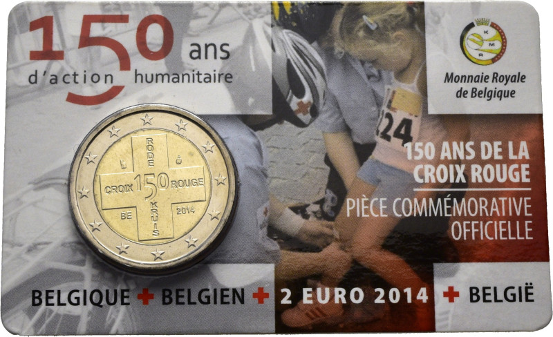 BÉLGICA. Cruz Roja. 150 años. 2€. 2014. Presentada en blíster oficial. Mínimas m...