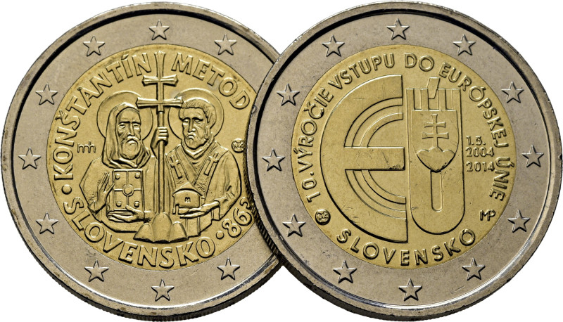 ESLOVAQUIA. San Cirilo y San Metodio y Décimo aniversario en la UE. 2€. 2013 y 2...