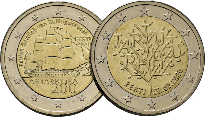 ESTONIA. Bicentenario de Antartica y Tarturahu. 2€. 2020 y 2020. Golpecito en gr...