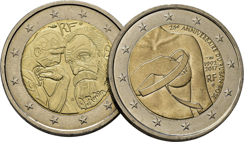 FRANCIA. Veinticinco años de Ruban Rosse y Centenario de Rodin. 2€. 2017. Ínfima...