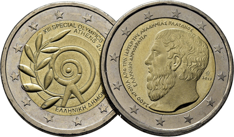 GRECIA. XIII JJ.OO. Especiales y 2400 años de Platón. 2€. 2011 y 2013. K239 y 25...