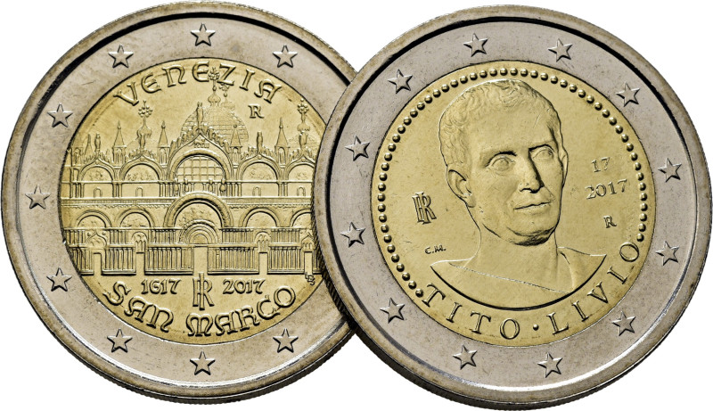 ITALIA. Tito Livio y San Marcos de Venecia. 2€. 2017. Alguna marquita de contact...