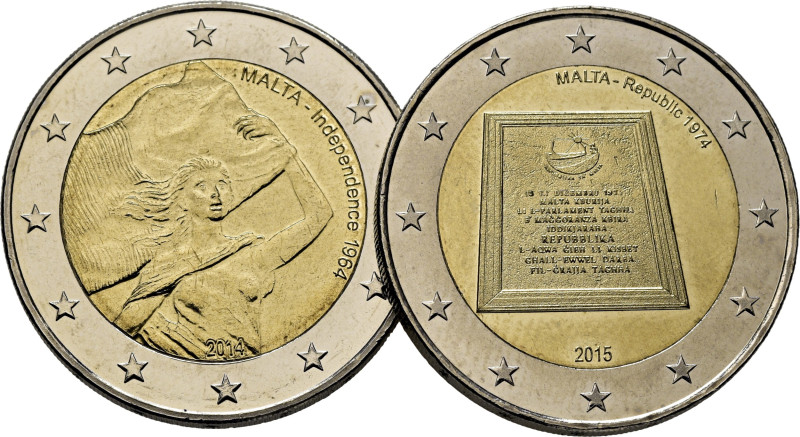 MALTA. Independencia y República. 2€. 2014 y 2015. SC+ y FDC, todo su brillo ori...