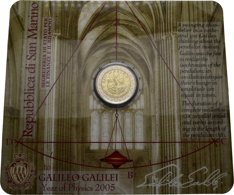 SAN MARINO. Año de la Física-Galileo. 2€. 2005. K469 (135$). LSM-G18 (120€). Car...