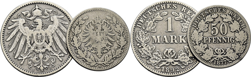 ALEMANIA. Imperio. 1 marco y 50 pfenning. 1892. J. 1877. A. K14 (15$) y 6 (-8$)....