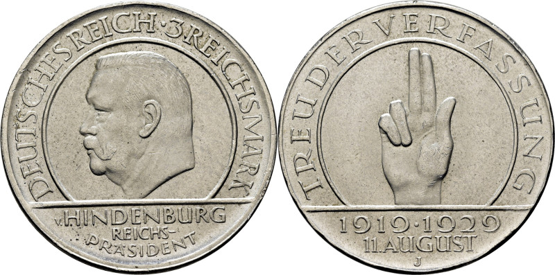 ALEMANIA. República de Weinar. 3 reich marks. 1929. J. Hindenburg presidente. 19...