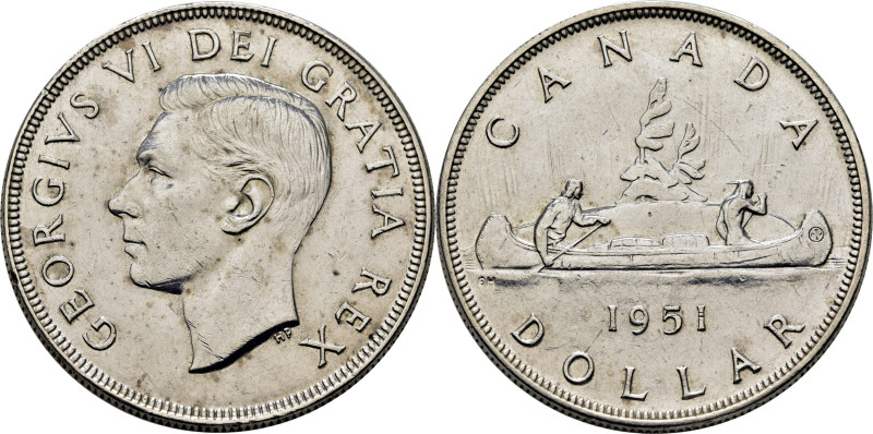 CANADÁ. Jorge VI. Canoa. Dólar. 1951. K46 (18$). Ligeramente frotada. Marquitas....