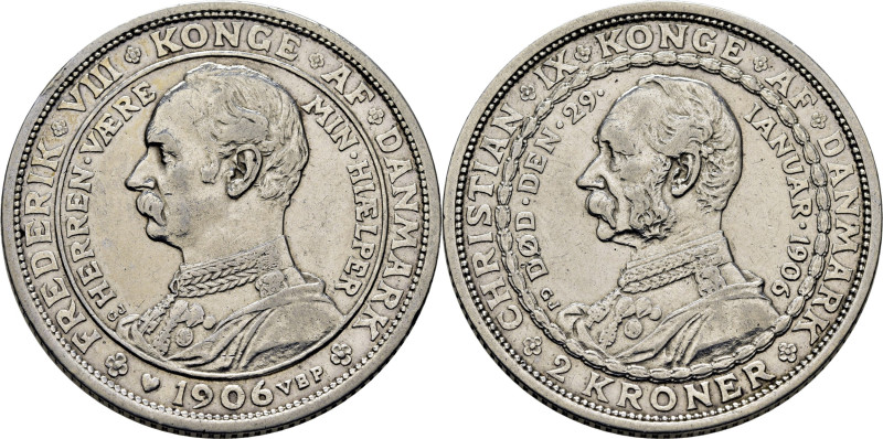 DINAMARCA. Frederik VIII y Christian IX. 2 kroner. 1906. Su fallecimiento el 29/...