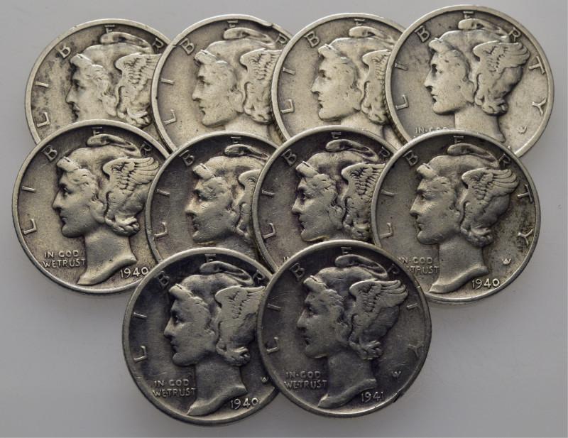 EE.UU./USA. Mercurio. 1 dime. 1939-S, 1940, 1940-S, 1940-D, 1941-D, 1941-S, 1943...