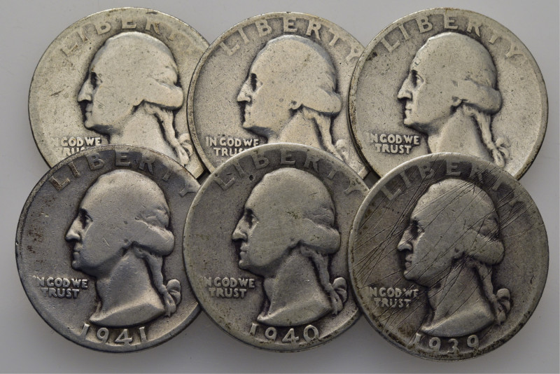 EE.UU./USA. Washington. 1/4$. 1935-D, 1936-S, 1937, 1939-S, 1940-D y 1941-S. K16...