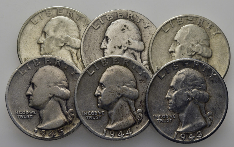 EE.UU./USA. Washington. 1/4$. 1942, 1943, 1944, 1944-D, 1945 y 1945-S. K164. BC+...