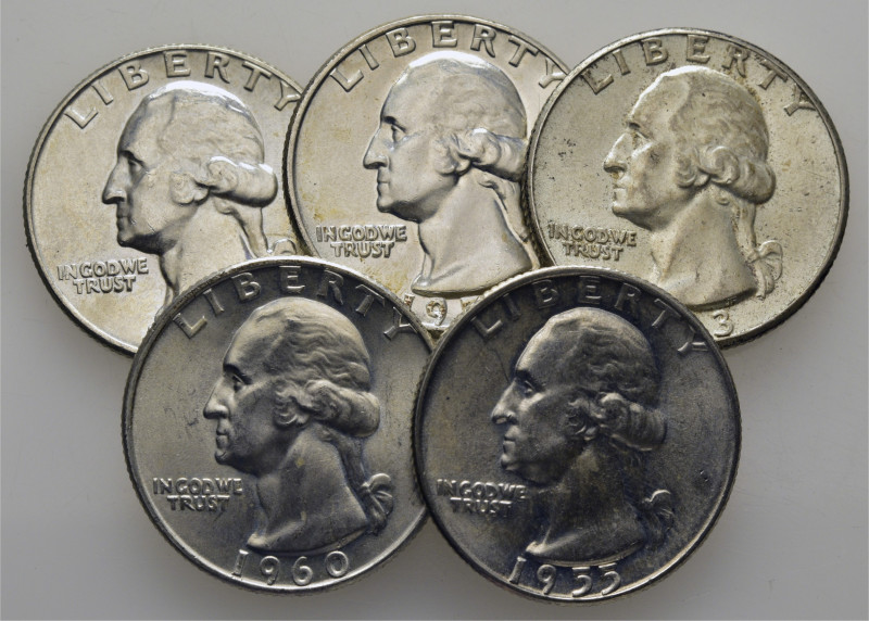 EE.UU./USA. Washington. 1/4$. 1955-D, 1957-D, 1958-D, 1960-D y 1963. K164. Una c...