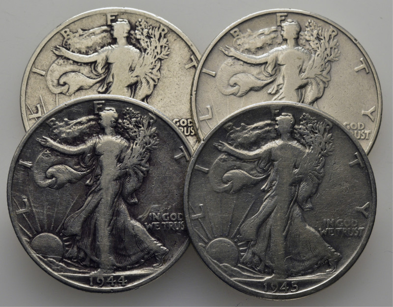 EE.UU./USA. Libertad caminando. 1/2$. 1943-D, 1944-D, 1945-D y 1947. K142 (-35$)...