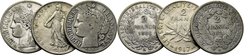 FRANCIA. III República. Ceres y sembradora. 2 francos. 1871K, 1888A y 1917. K816...