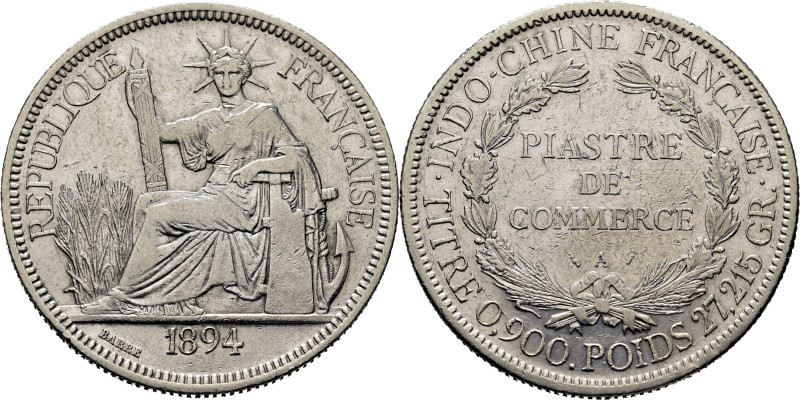 INDOCHINA francesa. Piastra. París. 1894 A. K5 (-45$). Marquitas, algo abundante...