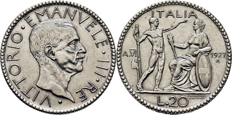 ITALIA. Victor Manuel III. Roma. 20 Liras. 1927. Año VI del fascismo. Águila del...