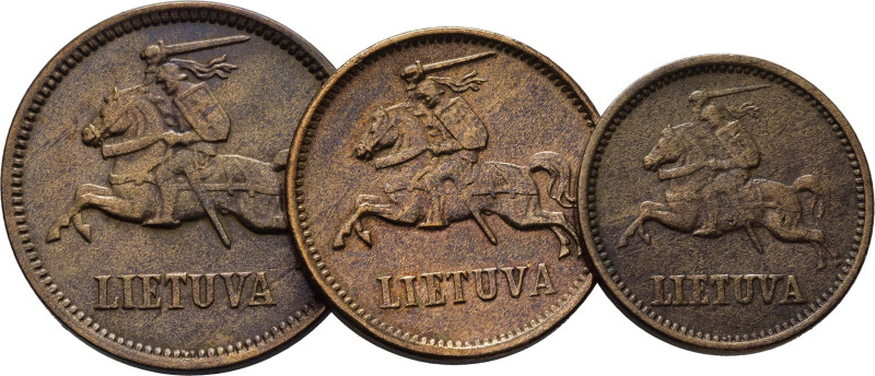 LITUANIA. Rey al galope. 10, 5 y 1 centai. 1936. K81, 80 y 79 (60$). Ligera supe...