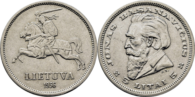 LITUANIA. Jonas Barsa Navicius. 5 Litai. 1936. K82 (-25$). Frotada. Suaves finas...