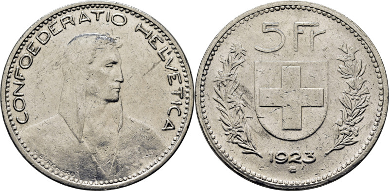 SUIZA. Guillermo Tell. Berna. 5 francos. 1923. K37 (50/60$). Limpiada. Marquitas...