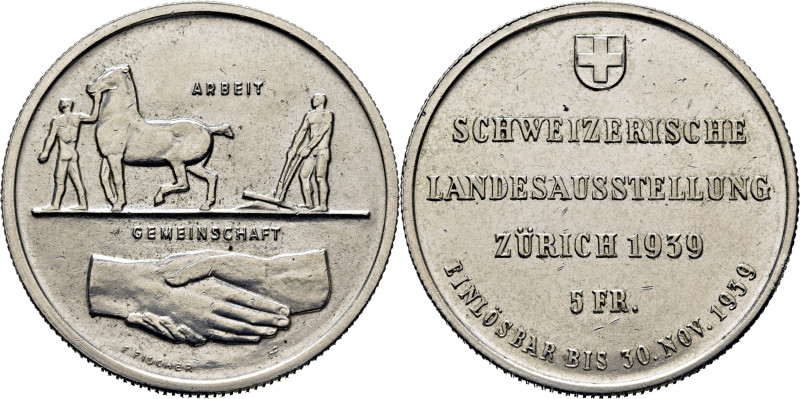 SUIZA. Labor y amistad. 5 francos. 1939 (30 noviembre). K no cita. Mínimas marqu...