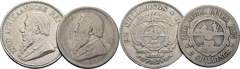 SUDÁFRICA. Kruger y escudo. 2 1/2 y 2 ch. 1894 y 1895. K7 y 6 (160$ y 4$). MBC y...