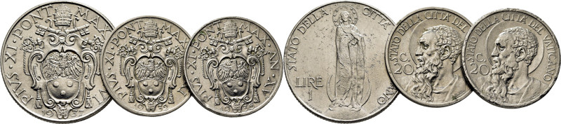 VATICANO. Pío XI. 1 lira 1937 (año 16), 50 cts 1932 (año 11) y 1936 (año 15). K5...