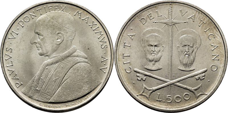 VATICANO. Pablo VI. San Pedro y San Pablo . 500 liras. 1967 (año 5). K99 (40$). ...