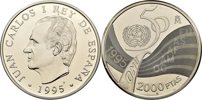 JUAN CARLOS I. Cincuenta aniversario de la ONU. 2.000 pesetas. 1995. En su caja ...