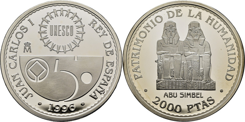 JUAN CARLOS I. UNESCO. Abu Simbel. 2.000 pesetas. 1996. Con su certificado de la...