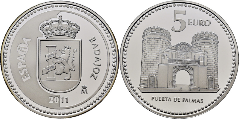 JUAN CARLOS I. Badajoz. Puerta de Palmas. 5 euros. 2011. Con su certificado de l...