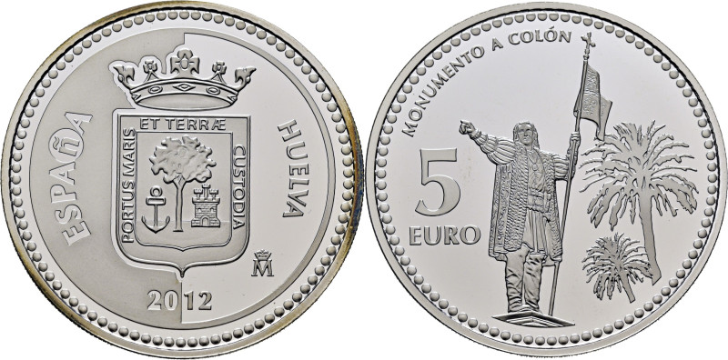 JUAN CARLOS I. Huelva. Monumento a Colón. 5 euros. 2012. Con su certificado de l...