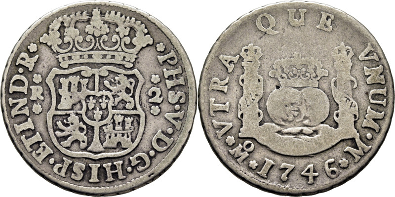 FELIPE V. Méjico. 2 reales. 1746. M. Cy8923 (39€). MBC-/BC+