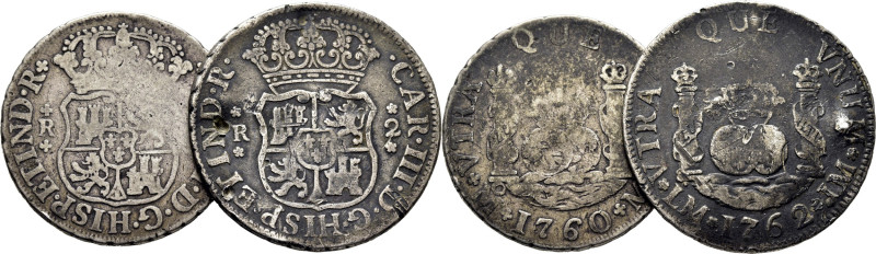 CARLOS III. Lima. 2 reales. 1762. JM. Con punto en la ceca. Otra de Méjico. 1760...