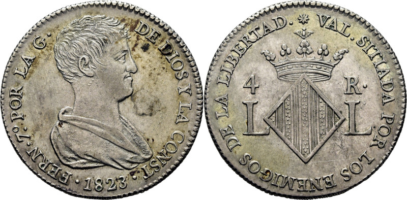 FERNANDO VII. Valencia. 4 reales. 1823. Cy15610 (60€). Mínima suciedad en anvers...