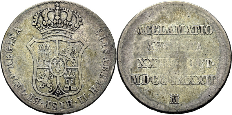 ISABEL II. Madrid. Proclamación de módulo de 2 reales. 1833. Cl. Cy16952 (35€). ...