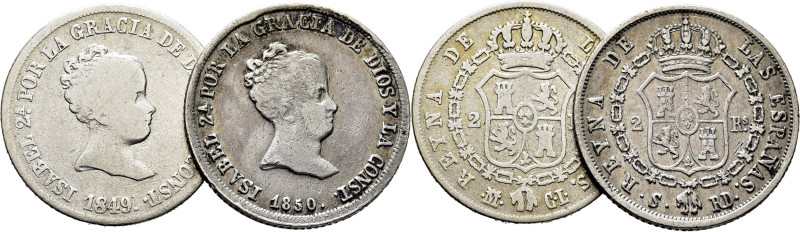 ISABEL II. Madrid. 2 reales. 1849. CL. Sevilla. 2 reales. 1850. RD. Cy16898 y 90...