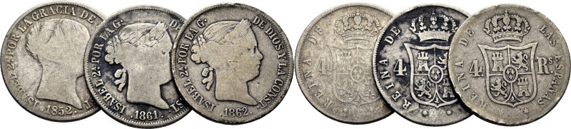 ISABEL II. Madrid. 4 reales. 1852 y 1861. Barcelona. 1862. Cy17023 (50€), 17049 ...