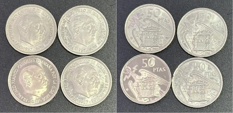 ESTADO ESPAÑOL. 50 pesetas. 1957*72, *73, *74 y *75. Cy17886 a 17889. Leve huell...