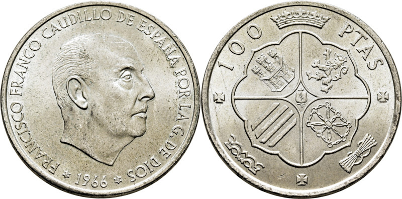 ESTADO ESPAÑOL. 100 pesetas. 1966*19-69. Palo curvo. Cy17894. Fallito en la part...