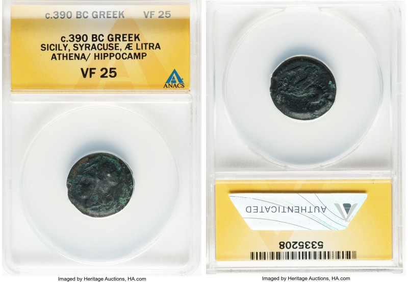 SICILY. Syracuse. Dionysius I (405-367 BC). AE litra (20mm, 7h). ANACS VF 25. St...