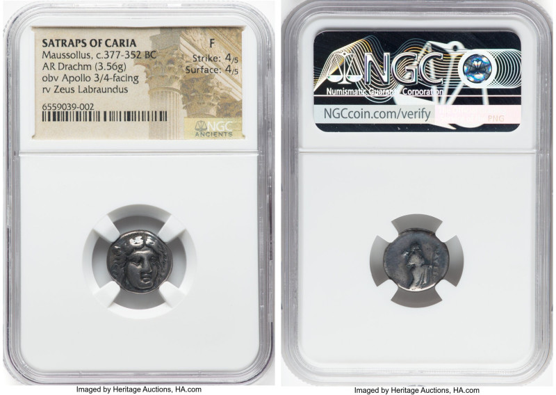 CARIAN SATRAPS. Maussollus (377-353 BC). AR drachm (14mm, 3.56 gm, 12h). NGC Fin...