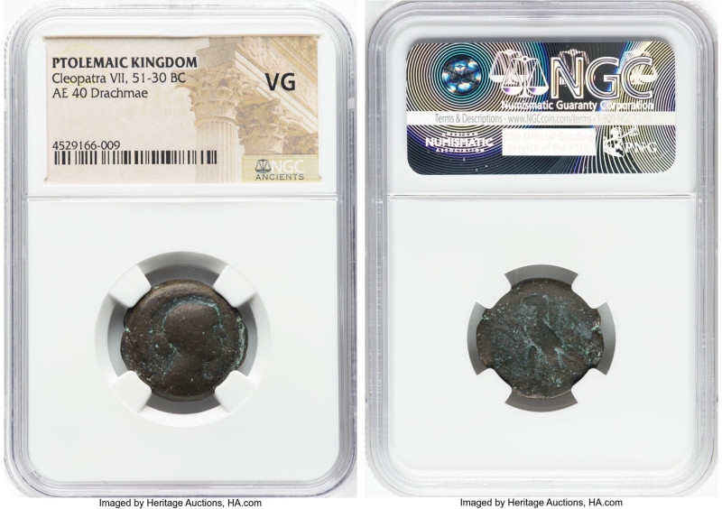 PTOLEMAIC KINGDOM. Cleopatra VII (51-30 BC). AE 40 drachmae (21mm, 12h). NGC VG....